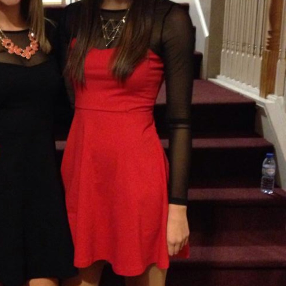 Forever 21 Red and black mesh dress size SM